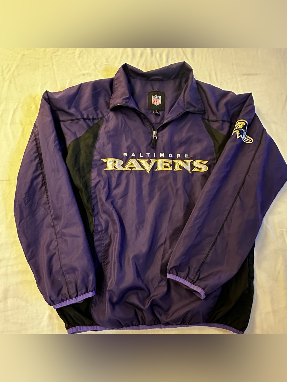 NFL Baltimore Ravens 1/4 Zip Pullover Windbreaker Jacket Purple Black Men's Size